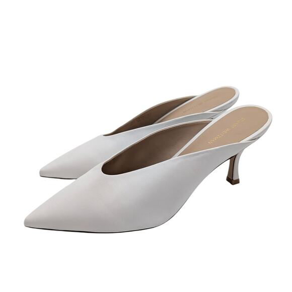Stuart Weitzman Lula Pointed Toe Pump Women's Leather White Size US8.5B EU39 - Picture 1 of 15